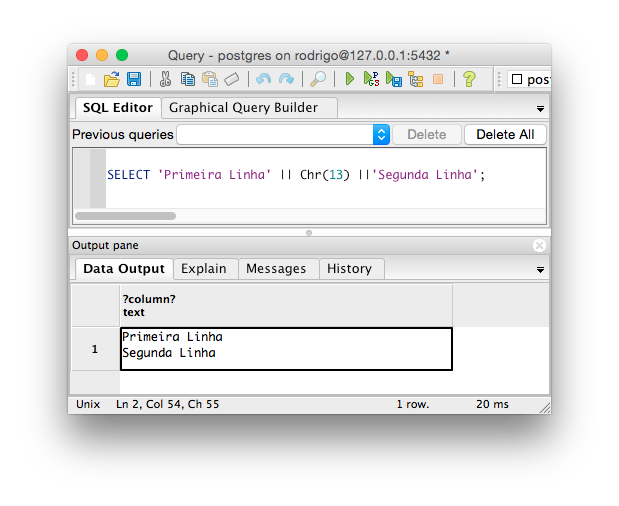 result using pgadmin