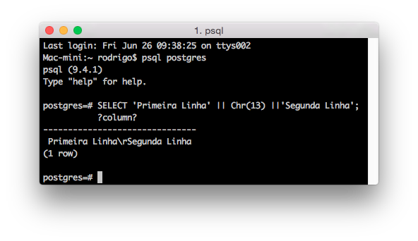 result using psql
