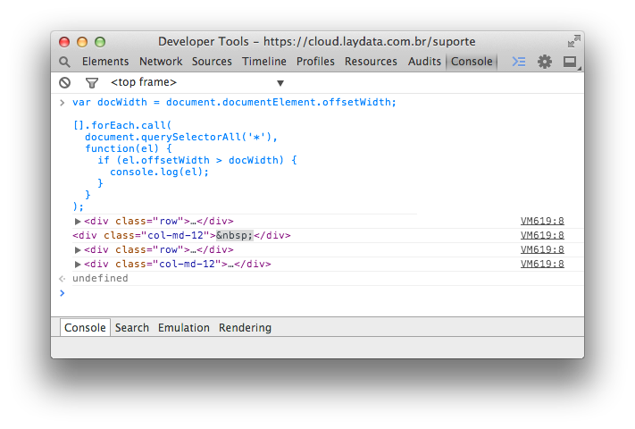 Screenshot showing browser console with overflow elements